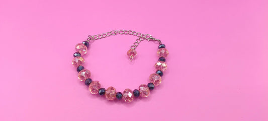 Βραχιόλι με μαύρες και ρώζ χάντρες