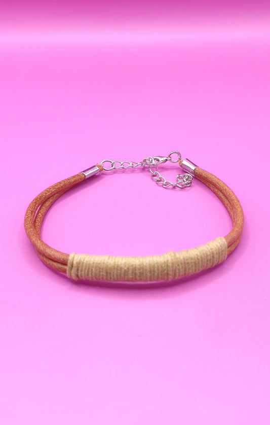 Χειροποίητο βραχιόλι με δερμάτινο λουράκι και πράσινο σχοινί