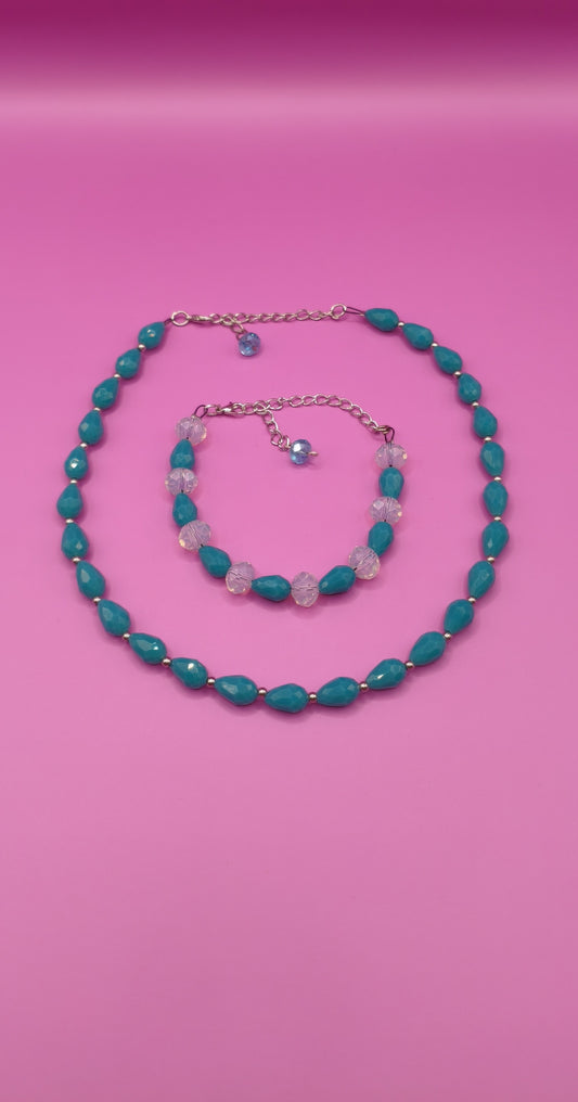 Σετ κολιέ βραχιόλι με τυρκουάζ χάντρες