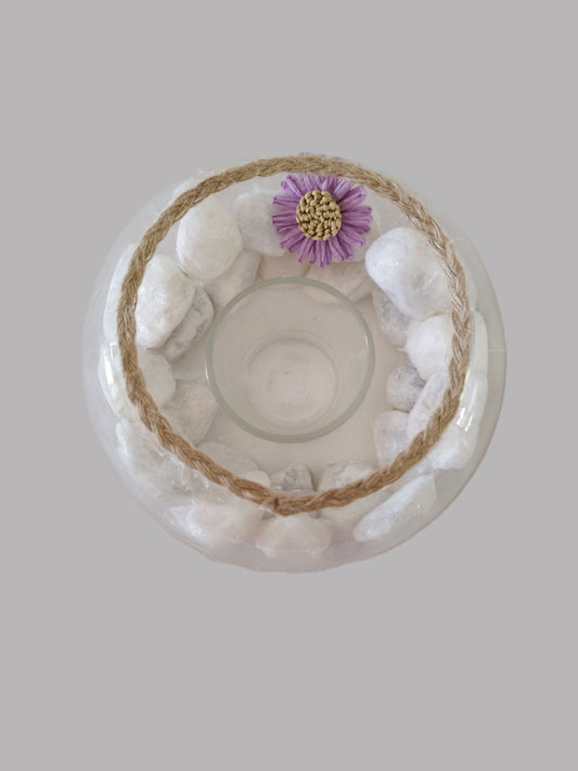 Διακοσμητική γυάλα με τσιμέντο και γυάλινο ρεσώ σε άσπρο φόντο