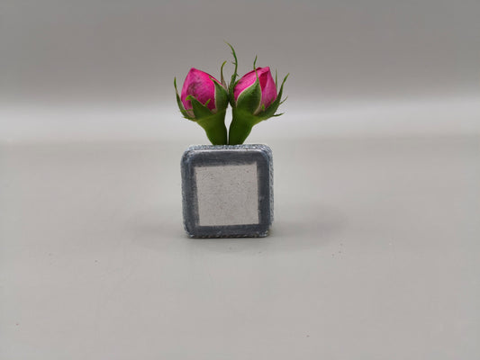 Τσιμεντένιο μαγνητάκι με θέση για αληθινό λουλούδι με δύο μικρά τριαντάφυλλα