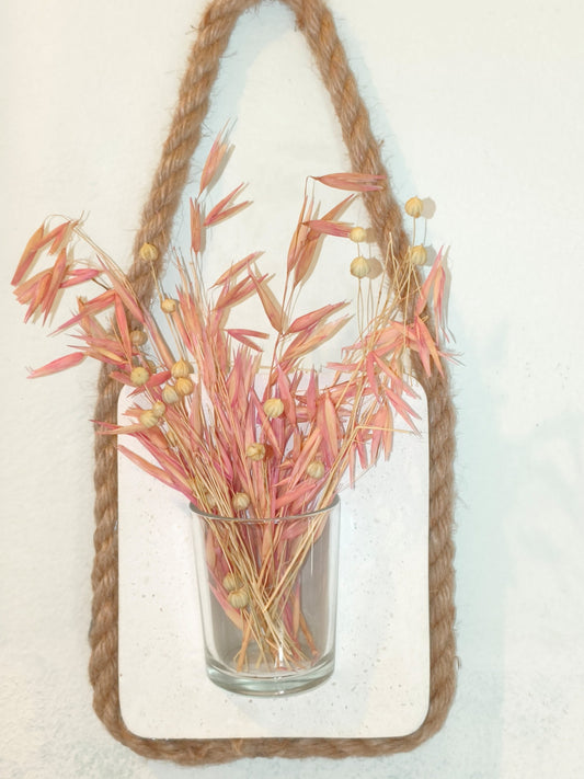 Διακοσμητικό τοίχου με τσιμεντένια βάση και γυάλινο βαζάκι με σχοινί