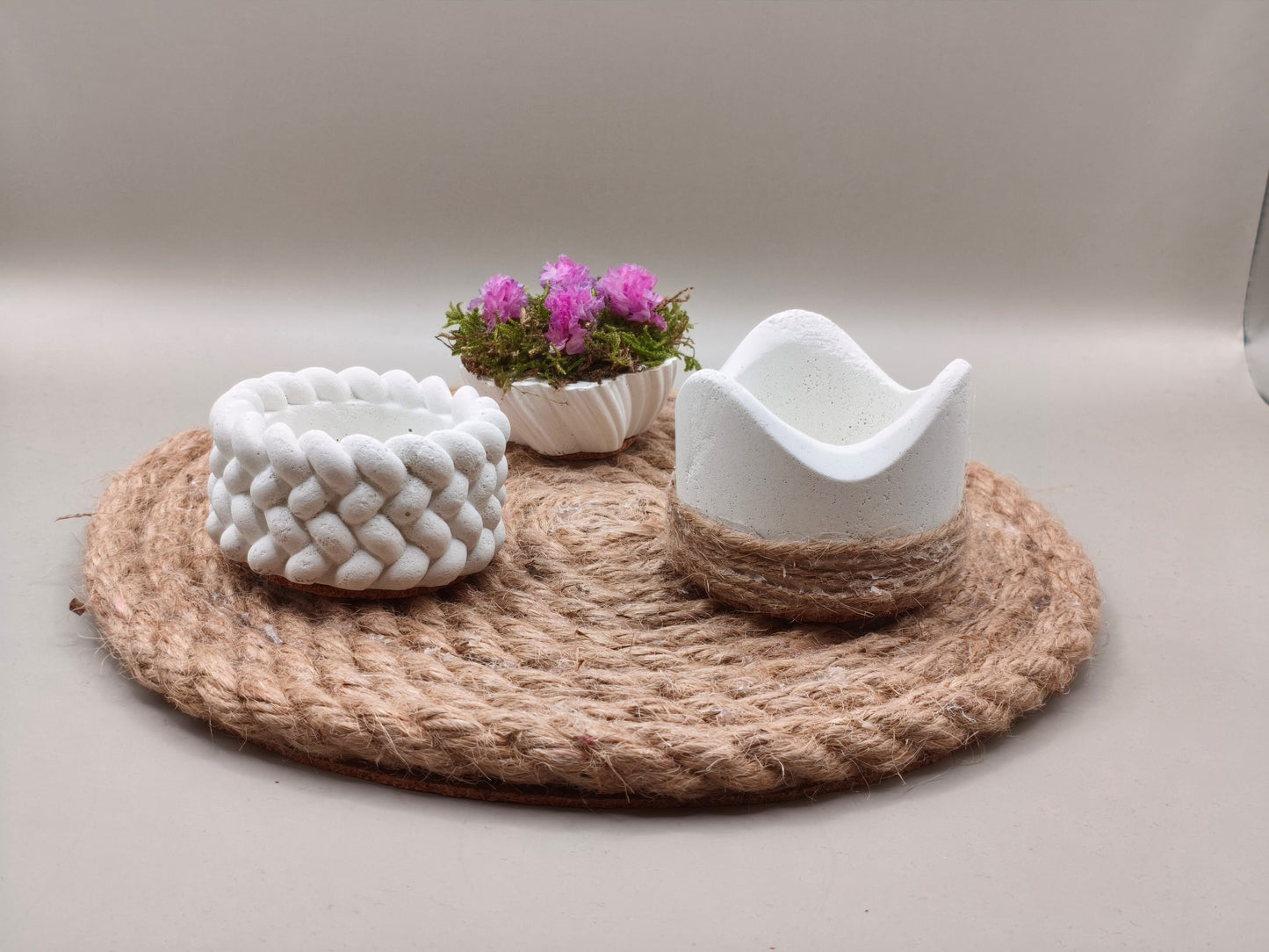 Διακοσμητικό με δύο ρεσώ και σύνθεση βρύων σε βάση από σχοινί