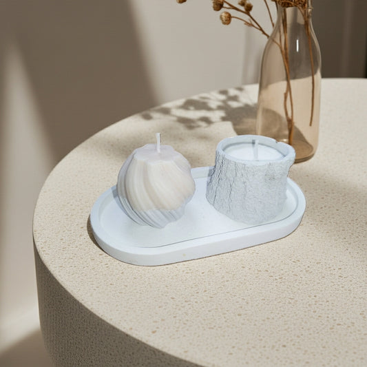 Τσιμεντένια βάση με δύο ξεχωριστά χειροποίητα κεριά σόγιας