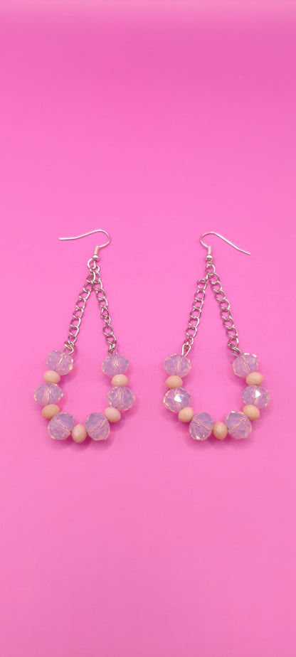 Σκουλαρίκια με διάφανες χάντρες και αλυσιδα