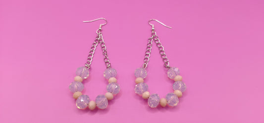 Σκουλαρίκια με διάφανες χάντρες και αλυσιδα