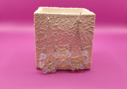 Σκουλαρίκια με διάφανες χάντρες και αλυσιδα