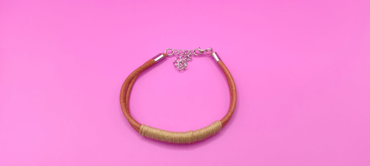 Χειροποίητο βραχιόλι με δερμάτινο λουράκι και πράσινο σχοινί