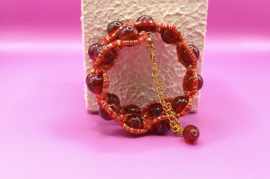 Βραχιόλι μακραμέ με χάντρες και αλυσίδα