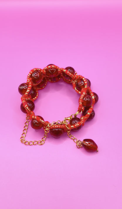 Βραχιόλι μακραμέ με χάντρες και αλυσίδα