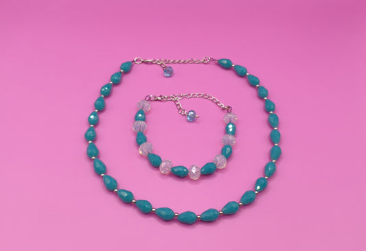 Σετ κολιέ βραχιόλι με τυρκουάζ χάντρες