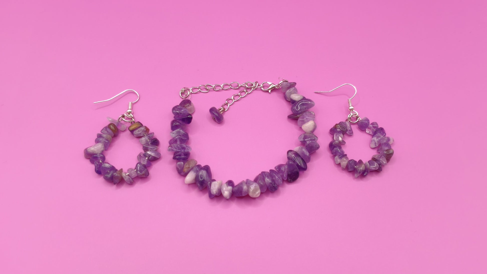 Σετ βραχιόλι σκουλαρίκια με μωβ ακανόνιστες πέτρες