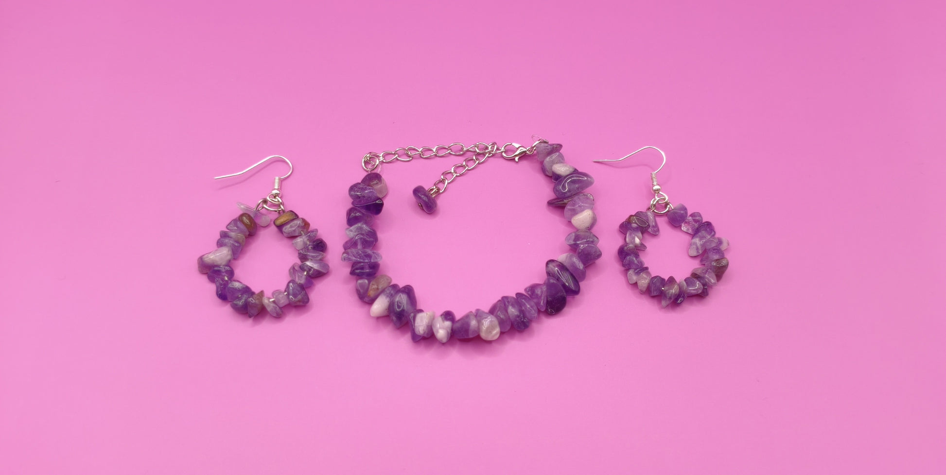 Σετ βραχιόλι σκουλαρίκια με μωβ ακανόνιστες πέτρες