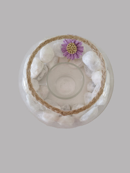 Διακοσμητική γυάλα με τσιμέντο και γυάλινο ρεσώ σε άσπρο φόντο