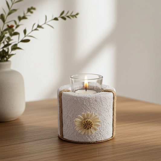 Διακοσμητικό τσιμεντένιο ρεσώ πάνω σε ξύλινο τραπέζι