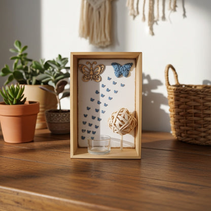 Διακοσμητικό τσιμεντένιο ρεσώ σε ξύλινο κουτί πάνω σε ξ΄θλινο τραπεζάκι