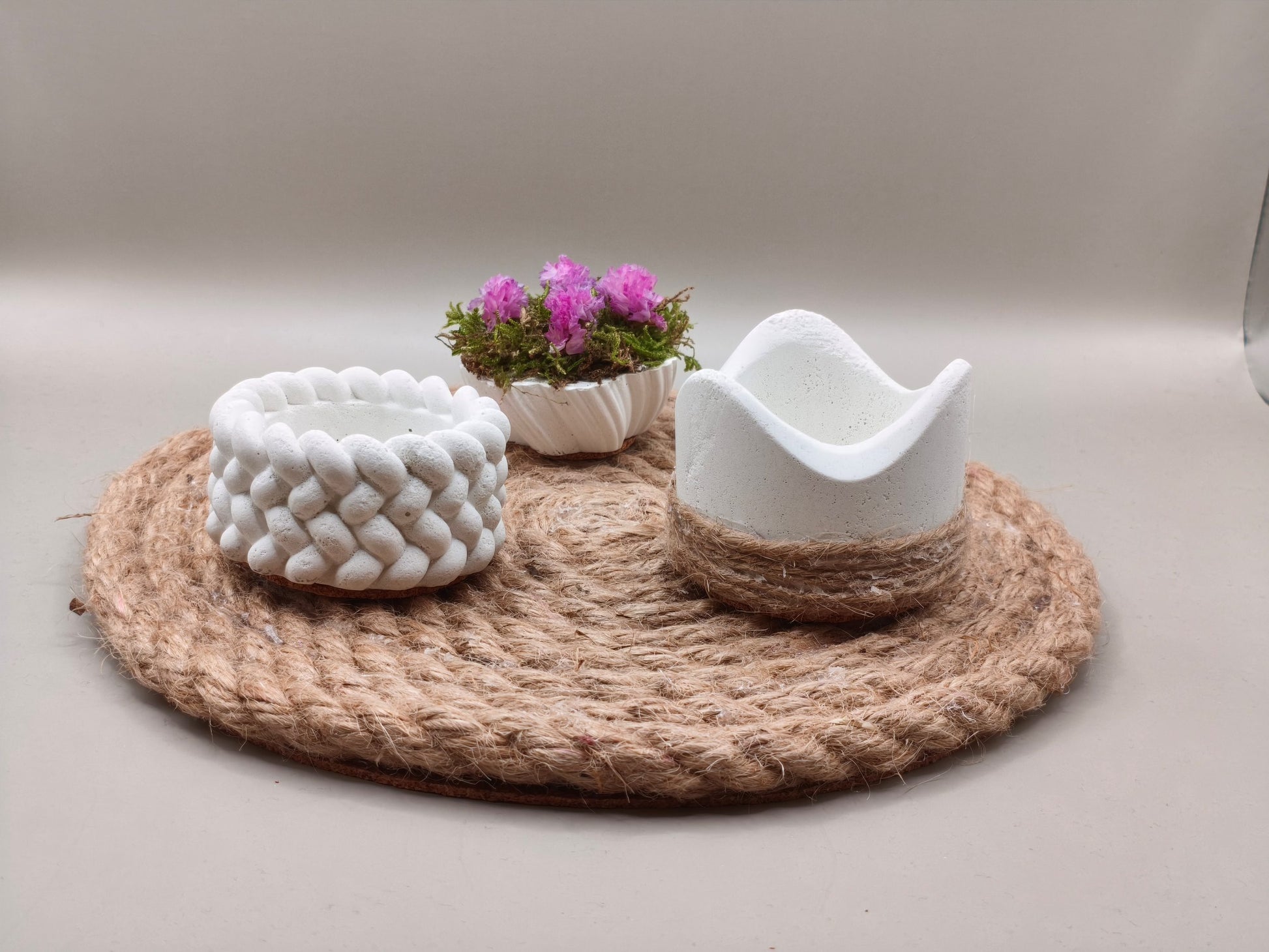 Διακοσμητικό με δύο ρεσώ και σύνθεση βρύων σε βάση από σχοινί