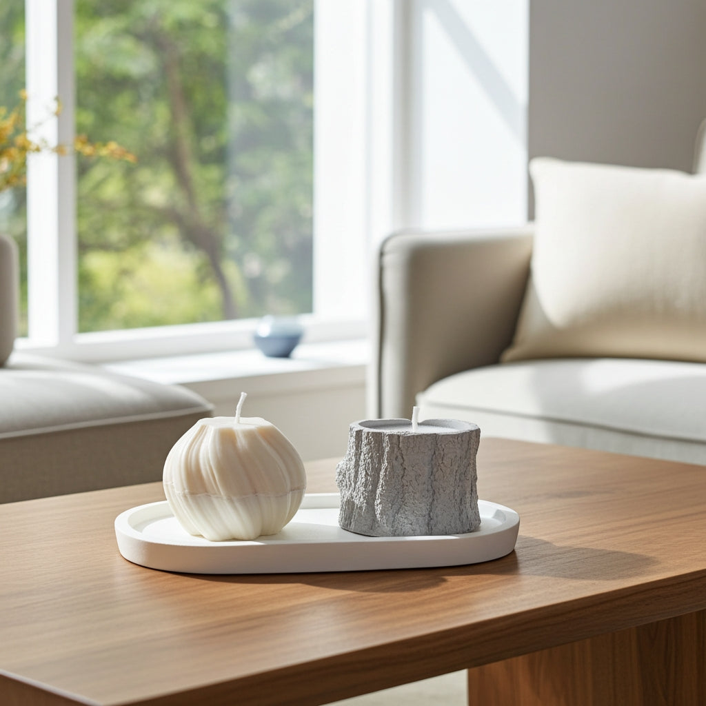 Τσιμεντένια βάση με δύο ξεχωριστά χειροποίητα κεριά σόγιας