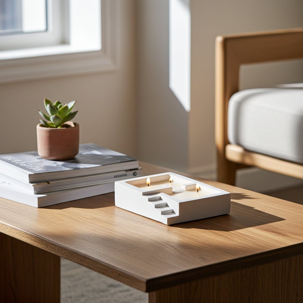 Τσιμεντένιο κερί σόγιας πάνω σε ξύλινο τραπέζι