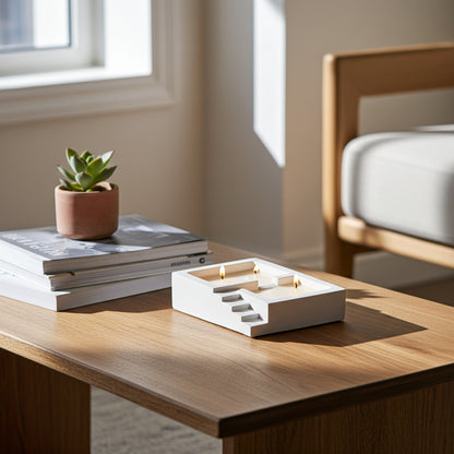 Τσιμεντένιο κερί σόγιας πάνω σε ξύλινο τραπέζι